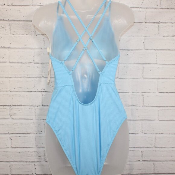 Jessica Simpson Sky Blue Double-Strap Plunge-Neck One-Piece Swimsuit Size Large - Picture 6 of 6